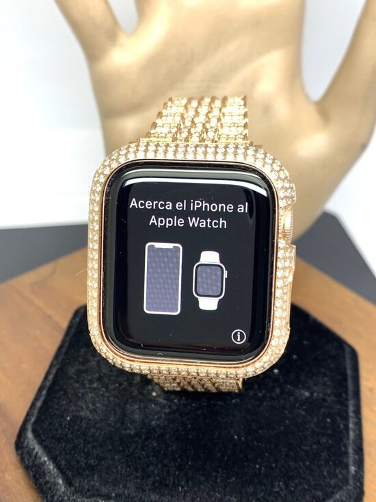 Apple Watch Series 5 Iced Out Real Diamonds Rose Gold Tone Stainless Steel Band main image 9
